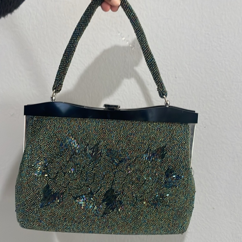 Vintage Green and Black Beaded Satchel